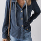 Drawstring Button Up Long Sleeve Hooded Jacket