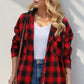 Double Take Drawstring Plaid Long Sleeve Hooded Shacket