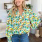 Double Take Full Size Printed Smocked Long Sleeve Blouse