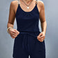 Pocketed Buckle Trim Scoop Neck Romper