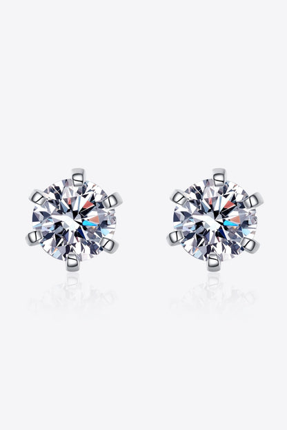 VVS1 1 Carat Moissanite Rhodium-Plated Stud Earrings