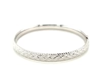 14k White Gold Diamond Carved Bangle (6.0 mm)