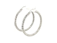 Sterling Silver Faceted Motif Large Hoop Earrings with Rhodium Plating