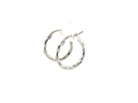 Sterling Silver Rhodium Plated Diamond Cut Small Hoop Earrings (15mm)