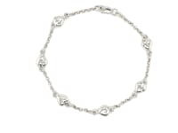 14k White Gold Rolo Chain Bracelet with Puffed Heart Stations