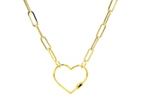 14k Yellow Gold Paperclip Chain Necklace with Heart Carabiner Clasp