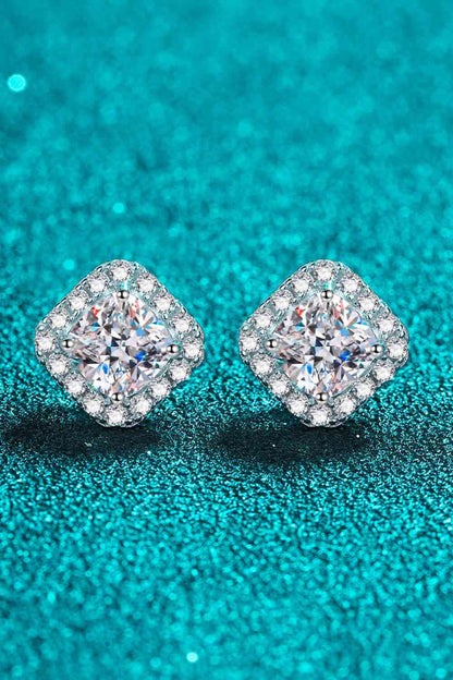 Sterling Silver Inlaid 2 Carat Moissanite Square Stud Earrings