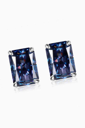 4-Prong Stud Rectangle 2 Carat Blue Moissanite Earrings