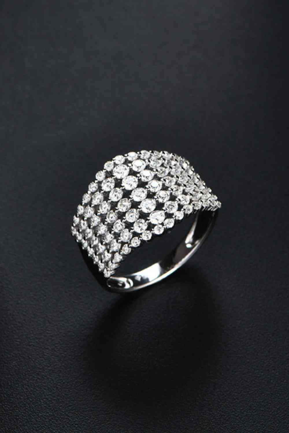 Elegant Pave-Set Moissanite Full Band Cocktail Ring in Sterling Silver