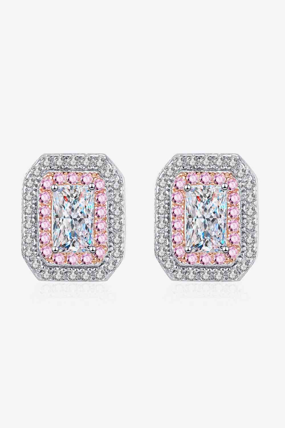 Geometric 1 Carat Moissanite Stud Earrings with Zircon Accents