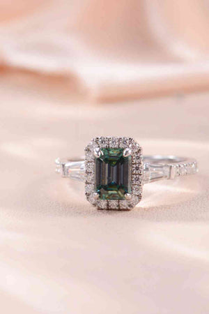 Women's Emerald Moissanite Sterling Silver Ring