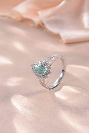 Teal Moissanite Sterling Silver Ring