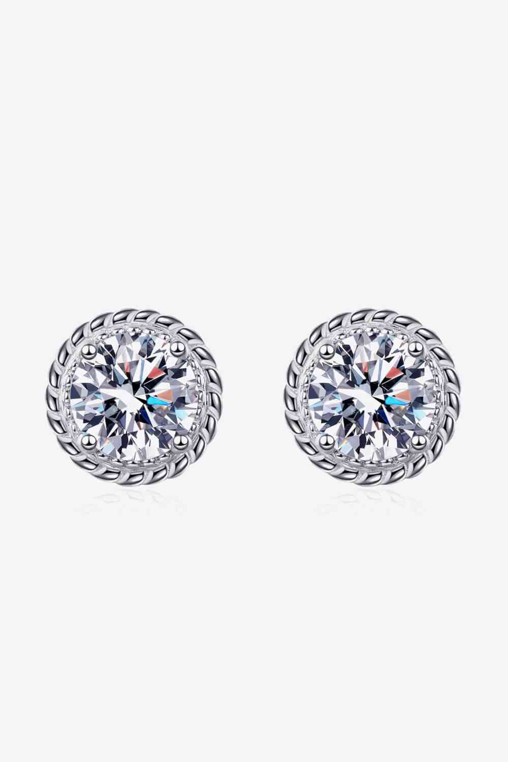 Rhodium-Plated 1 Carat Moissanite Round Stud Earrings