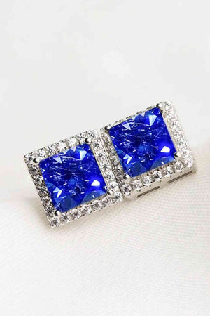 Blue 4 Carat Moissanite Square Earrings (Men's / Women's)