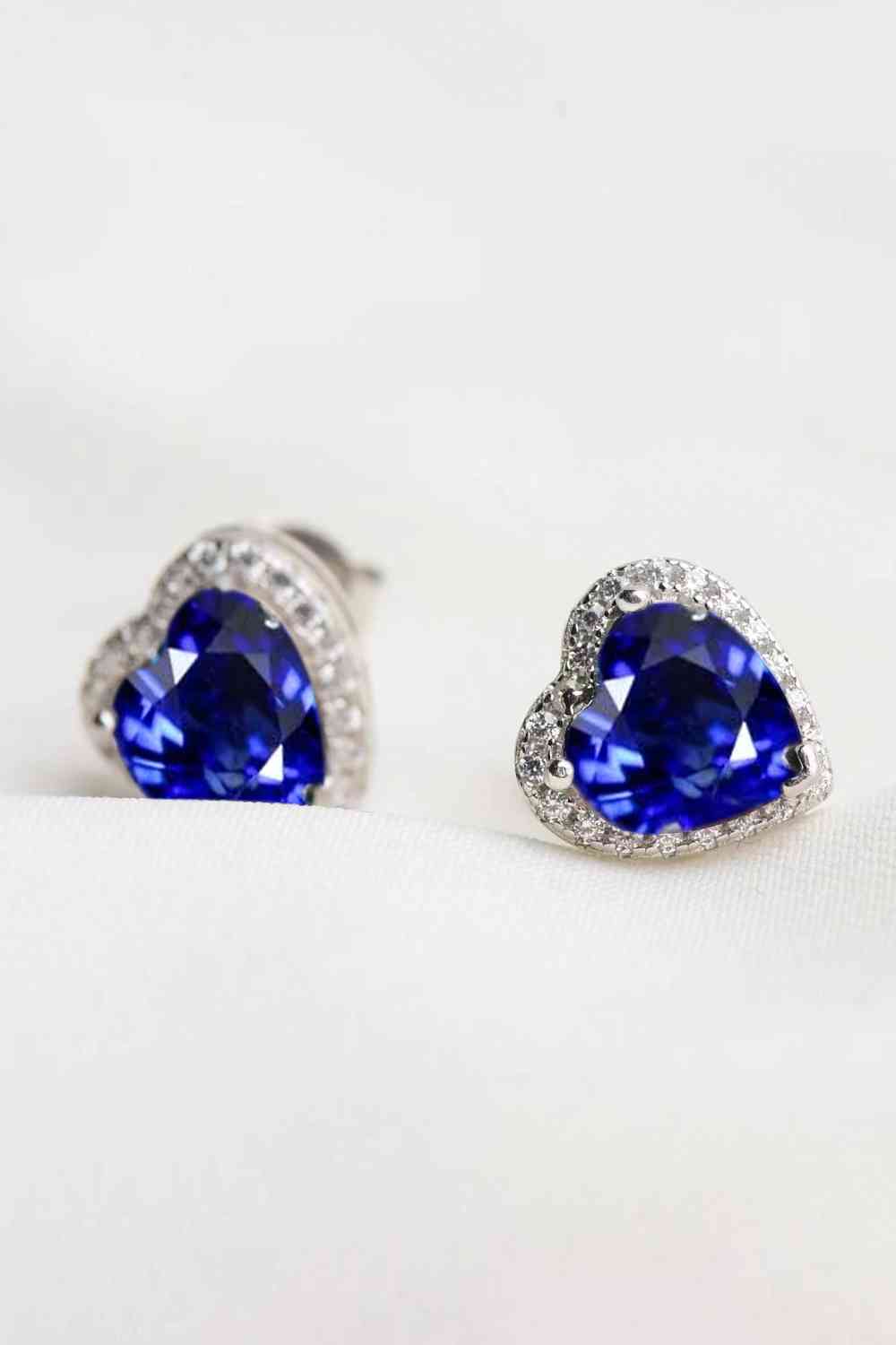 4 Carat Blue Moissanite Heart-Shaped Stud Earrings