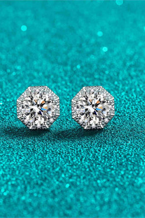 Octagonal-Style 2 Carat Moissanite Sterling Silver Stud Earrings