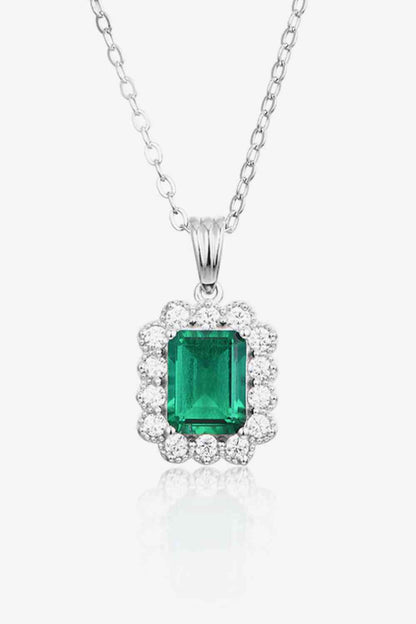 Mid Green Lab-Grown Emerald Pendant Sterling Silver Necklace