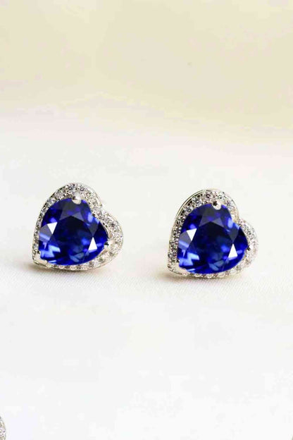 4 Carat Blue Moissanite Heart-Shaped Stud Earrings