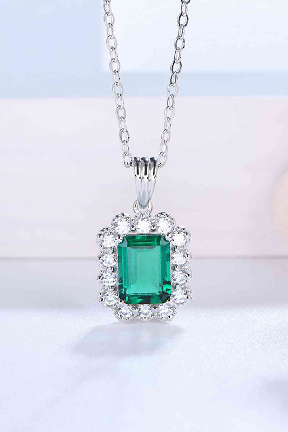 Mid Green Lab-Grown Emerald Pendant Sterling Silver Necklace