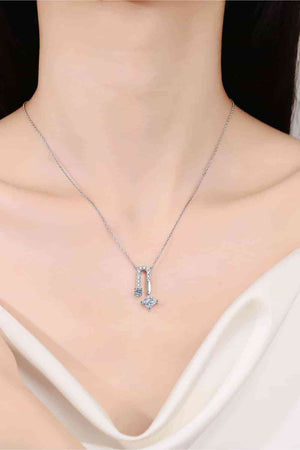 Chic Asymmetrical Moissanite Necklace Latch Back with Drop Pendant in Sterling Silver