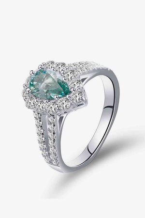 Teal Moissanite Sterling Silver Ring