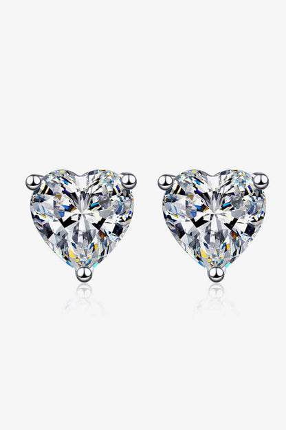 VVS1 2 Carat Moissanite Heart-Shaped Stud Earrings