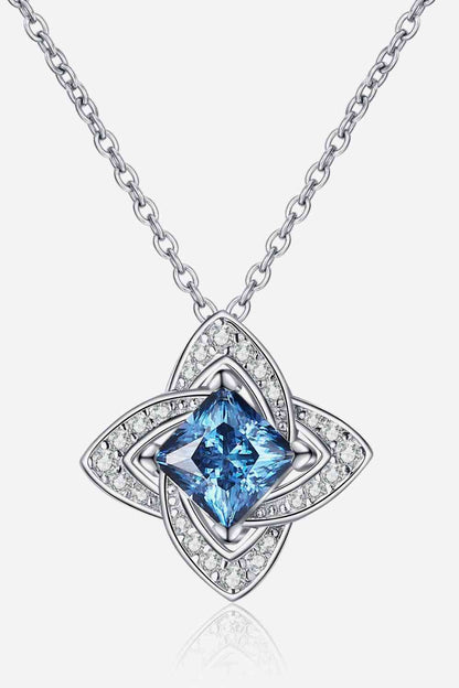 Ocean Blue Moissanite Floral Pendant Necklace