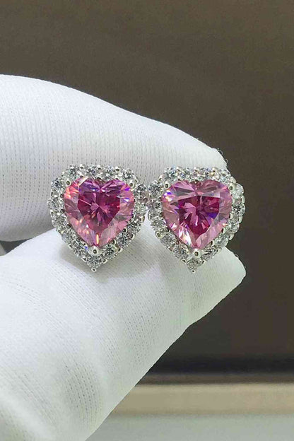 2 Carat Pink Moissanite Heart-Shaped Earrings