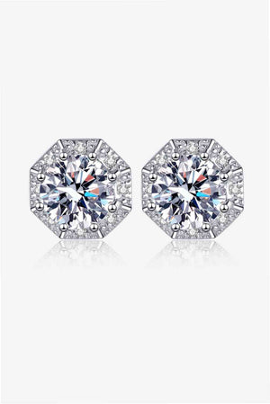 Octagonal-Style 2 Carat Moissanite Sterling Silver Stud Earrings