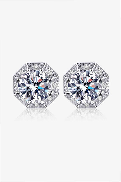 Octagonal-Style 2 Carat Moissanite Sterling Silver Stud Earrings