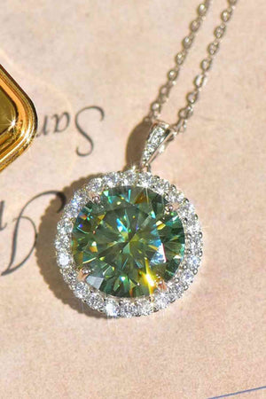 10 Carat Green & White Moissanite Pendant Platinum-Plated Necklace