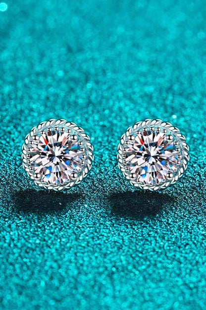 Rhodium-Plated 1 Carat Moissanite Round Stud Earrings