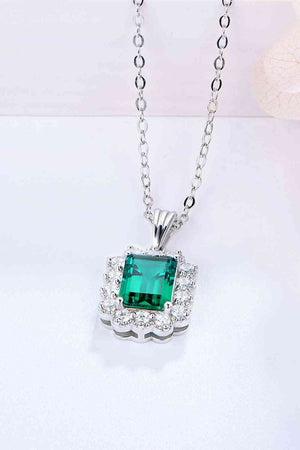 Mid Green Lab-Grown Emerald Pendant Sterling Silver Necklace