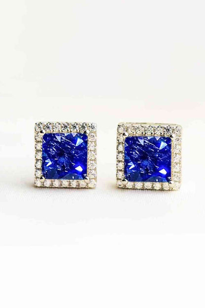 Blue 4 Carat Moissanite Square Earrings (Men's / Women's)