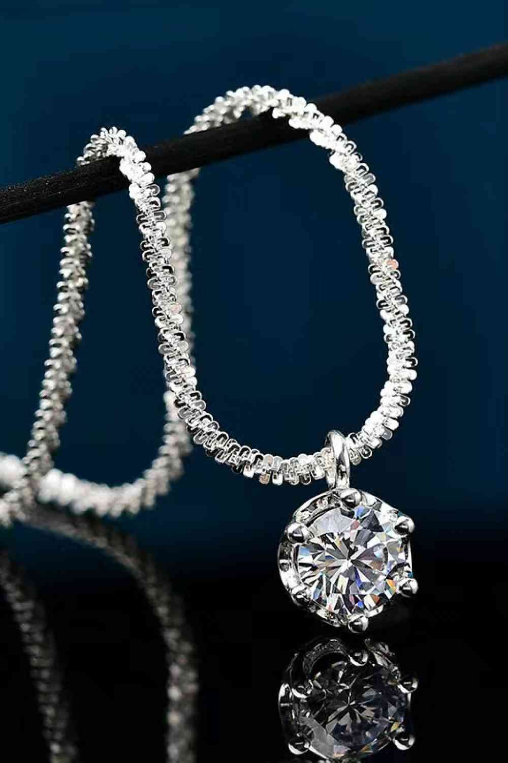 Modern Elegance: Sterling Silver Platinum-Plated Moissanite Necklace with Zircon Accents - 1 Carat Main Stone