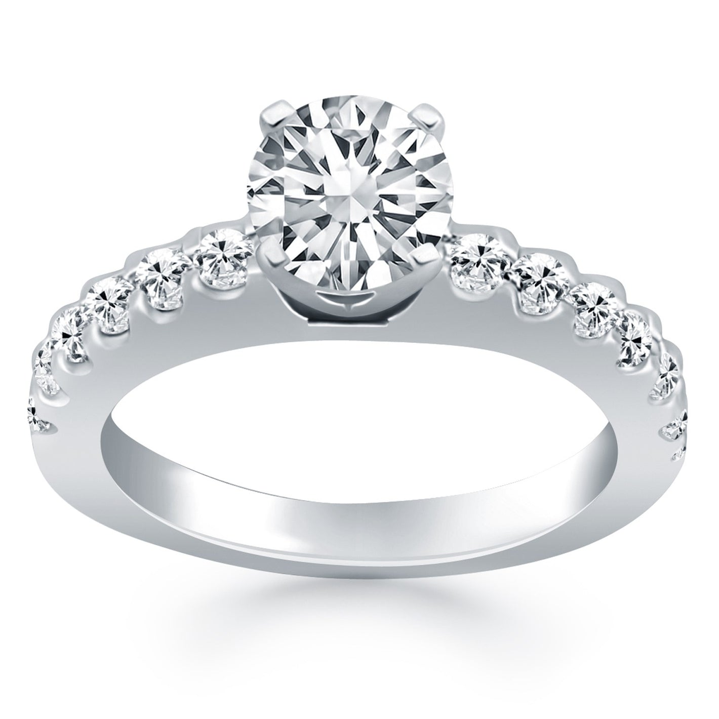 14k White Gold Diamond Micro Prong Cathedral Engagement Ring