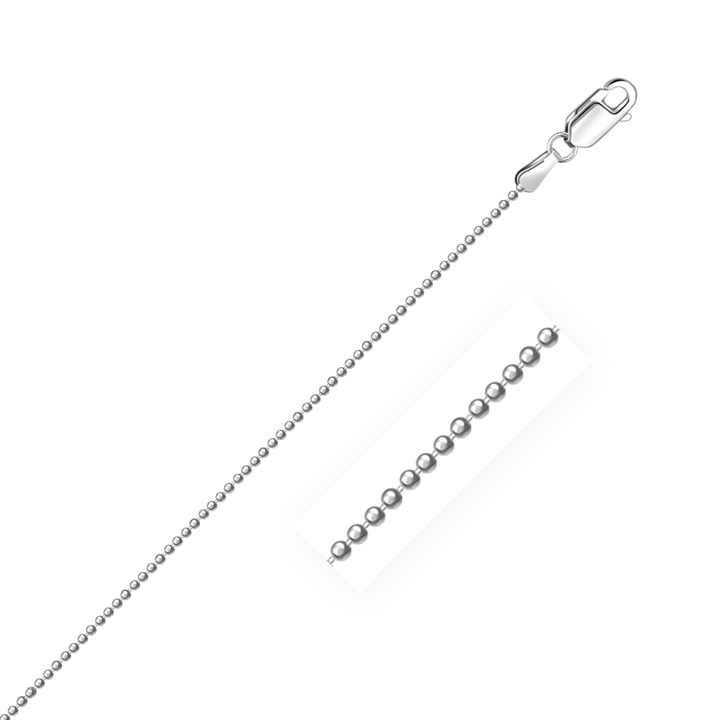 Sterling Silver Rhodium Plated Bead Chain 1.2mm