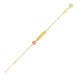 14k Yellow Gold 5 1/2 inch Childrens ID Bracelet with Enameled Heart