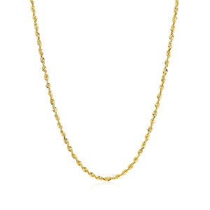 2.0mm 14k Yellow Gold Solid Diamond Cut Rope Chain