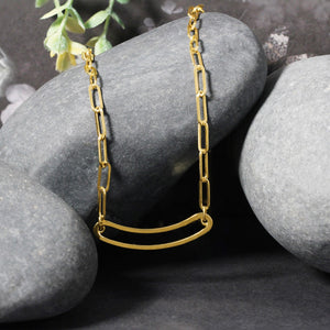 14k Yellow Gold High Polish Open Curved Paperclip Necklace