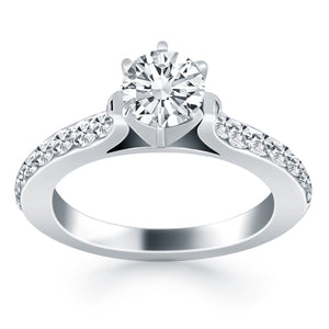 14k White Gold Curved Shank Engagement Ring with Pave Diamonds