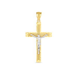 14k Two Tone Gold High Polish Diamond Cut Cross Pendant