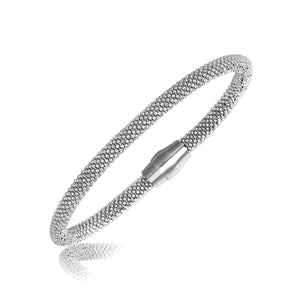 Sterling Silver Rhodium Plated Popcorn Motif Bangle