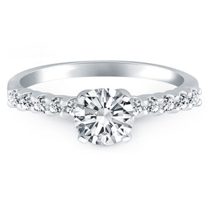 14k White Gold Shared Prong Diamond Band Accent Engagement Ring