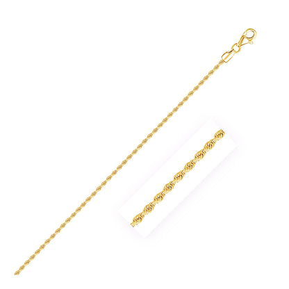 2.0mm 10k Yellow Gold Solid Diamond Cut Rope Chain