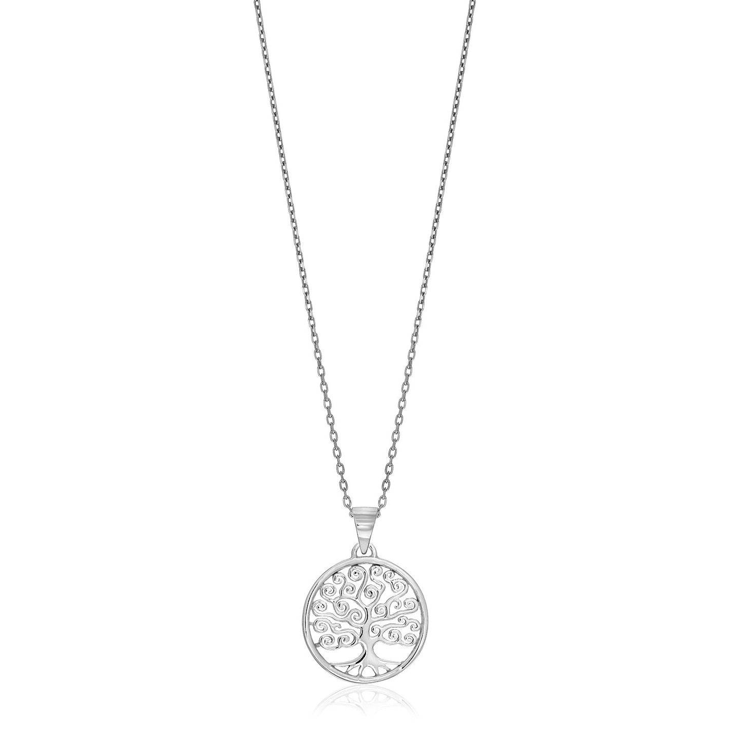 Sterling Silver Round Spiral Motif Tree of Life Necklace