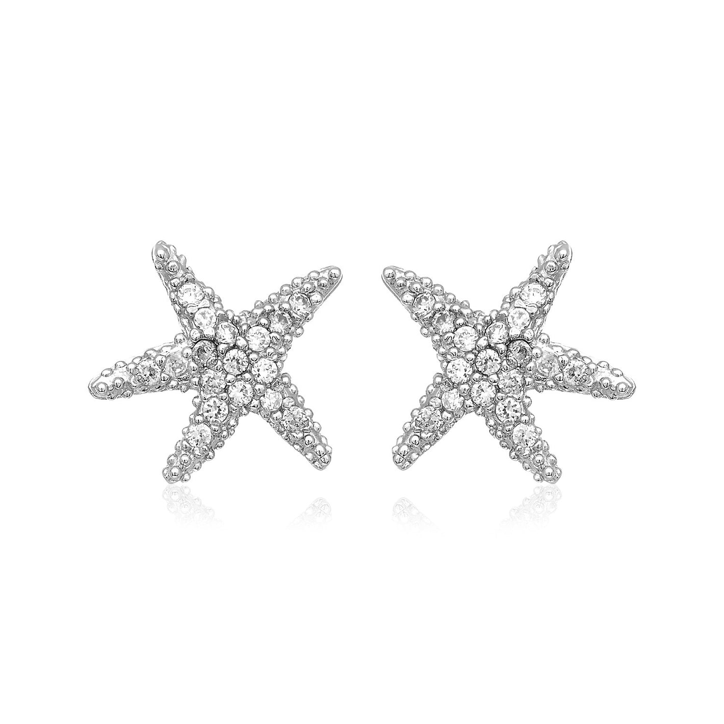 Sterling Silver Petite Starfish Earrings with Cubic Zirconias