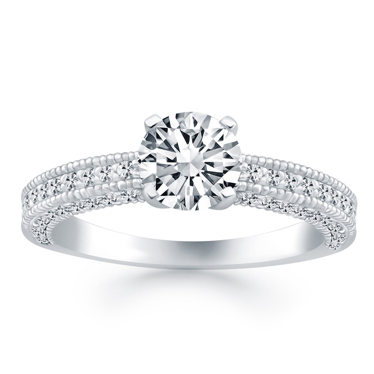 14k White Gold Diamond Micropave Milgrain Engagement Ring