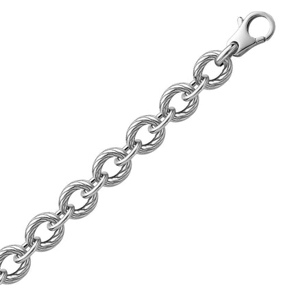 Sterling Silver Diamond Cut Chain Style  Rhodium Plated Bracelet