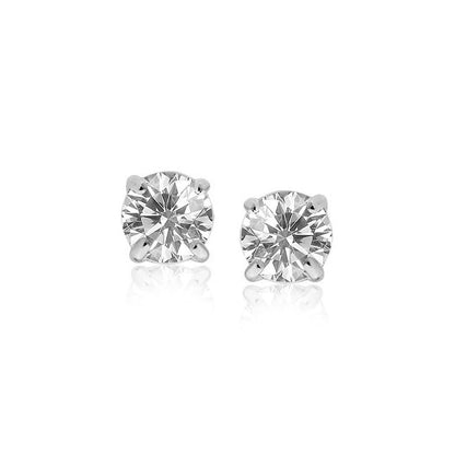 Sterling Silver Stud Earrings with White Hue Faceted Cubic Zirconia